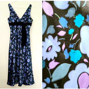August Silk Intimates Slip Dress Womens M Blue Floral Satin Chemise Nightie NEW